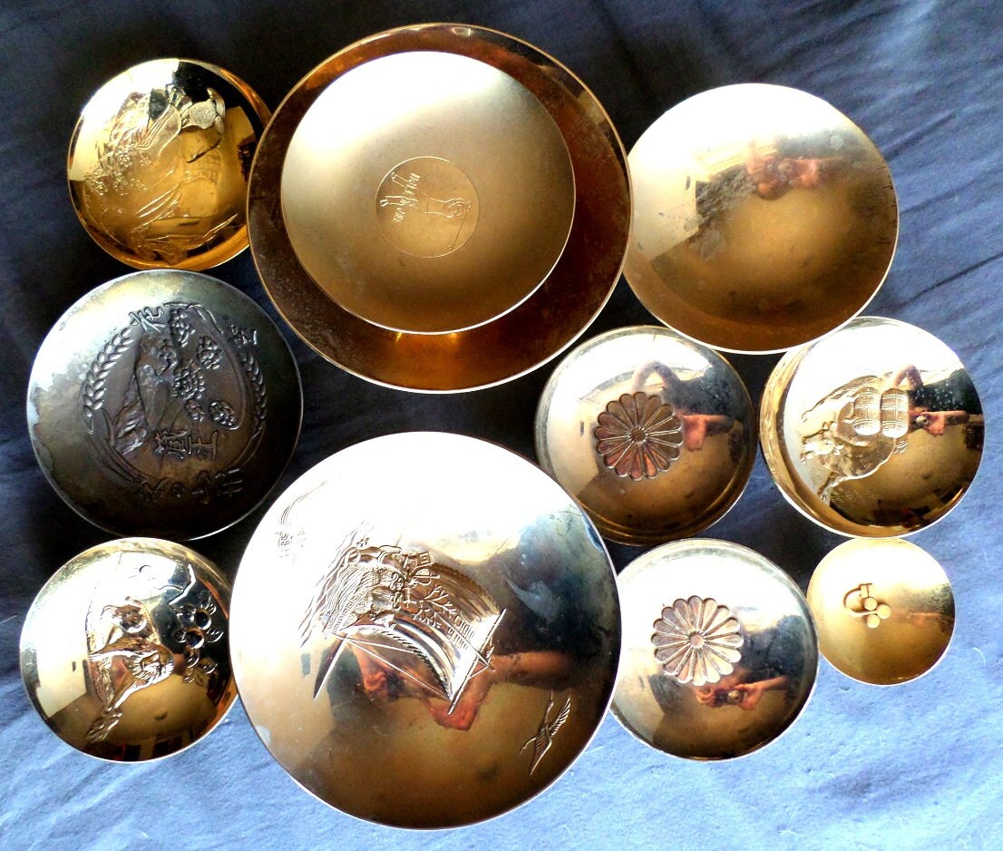 VINTAGE Japanese Gold Plated Sake Cups 24KGP Various Motif
