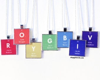Chemistry Science Jewelry Personalized Periodic Table Necklace Antique Silver Tile Jewelry Primary ROYGBIV