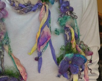 scarf enchanted forest silk fiber art yarn braid lariat garland scarf - flower play