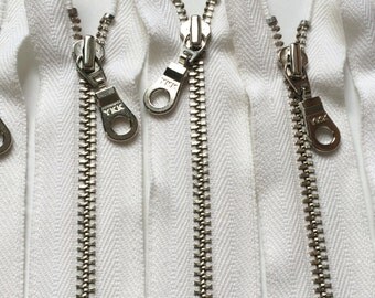 YKK Organic Tape Nickel Metal Zipper Donut Pull - White (5) Pieces - Eco Friendly- Available in 4,5,6,7,8,9,10,11,12,14, 16,18 and 20 Inches