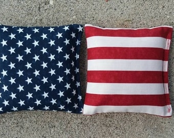 Americana Flag Stars Stripes Cornhole Bags- FREE SHIPPING - Set of 8 Flag Star Cornhole or Baggo Bean Bag Toss