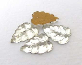 Vintage Glass Cabochon Crystal Clear Leaves Floral Foiled 15x10mm gcb1198 (4)