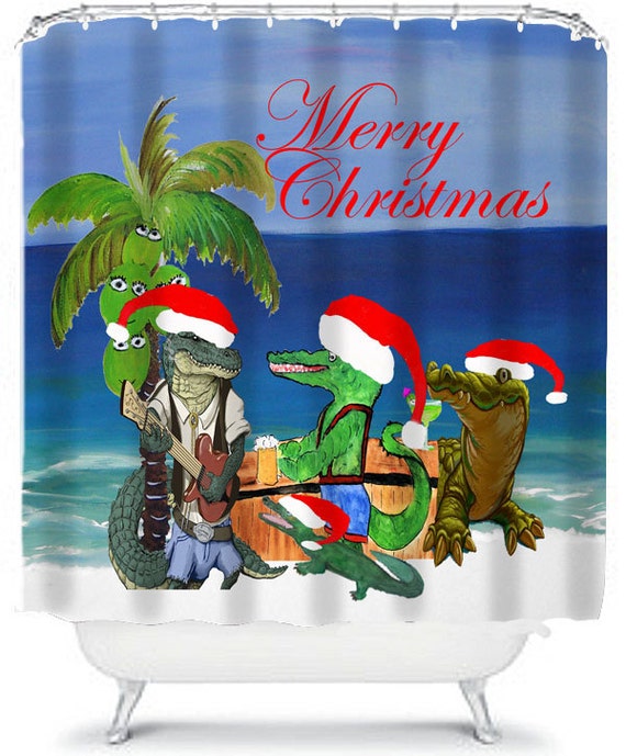 Santa Gators Beach Christmas Art Shower Curtain by maremade