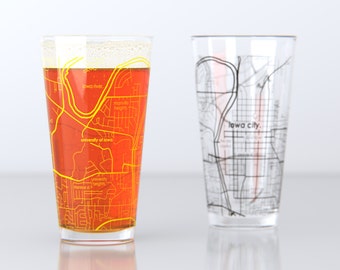 Iowa City, IA - University of Iowa - College Town Pint Map Glasses