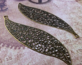 free uk postage - 5 Large Filigree Leaves Leaf pendant