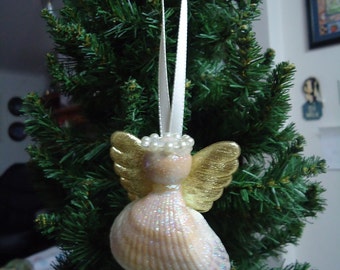 Iridescent Shell Angel Christmas Tree Ornament
