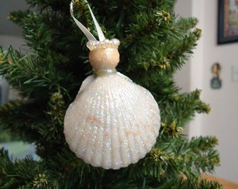 Small Iridescent Shell Angel Christmas Tree Ornament