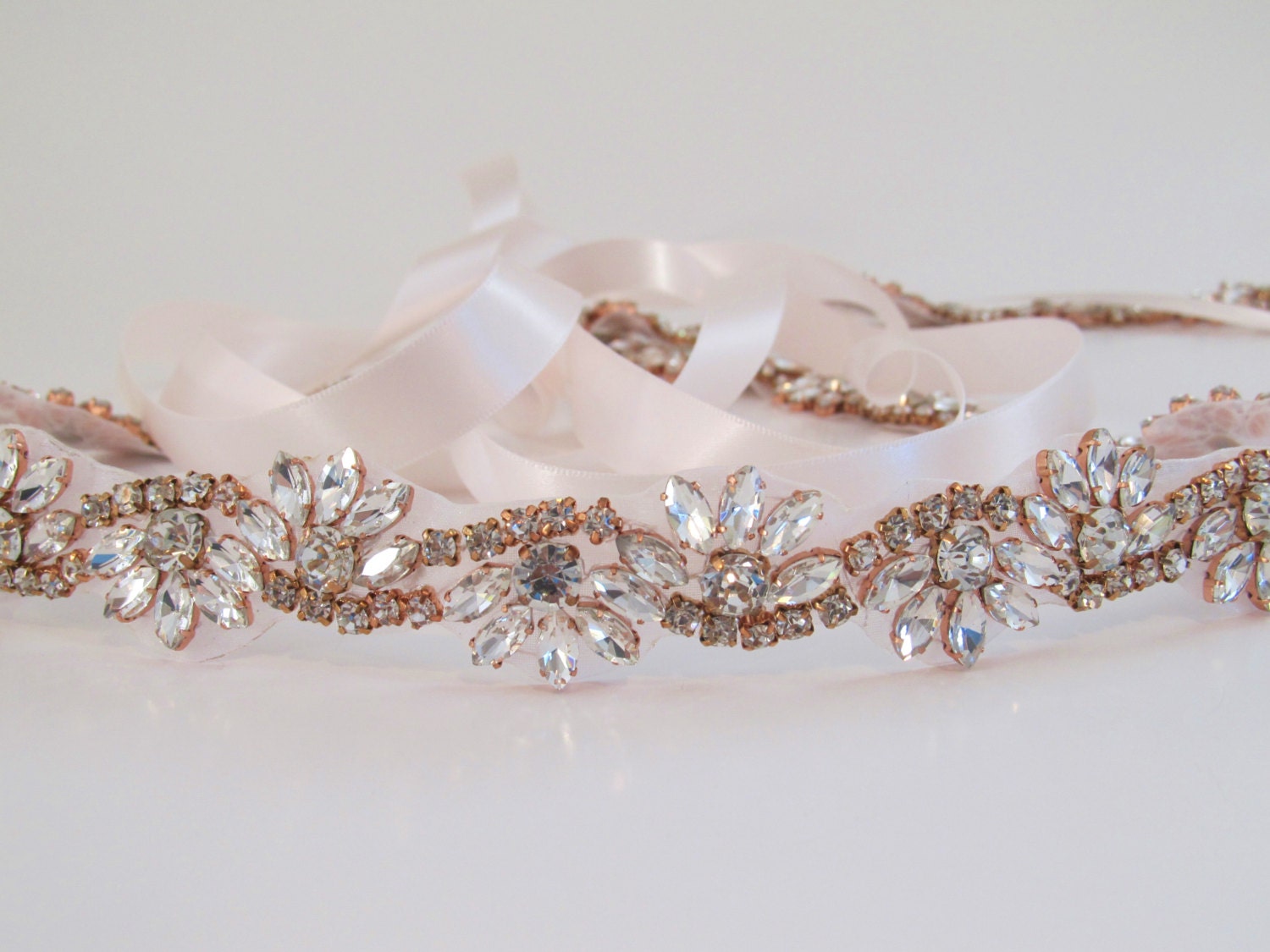 Rose Gold Crystal Rhinestone Bridal Sash,Wedding sash,Bridal Accessories,Bridal Belt and sashes,Ribbon Sash,Style # 52