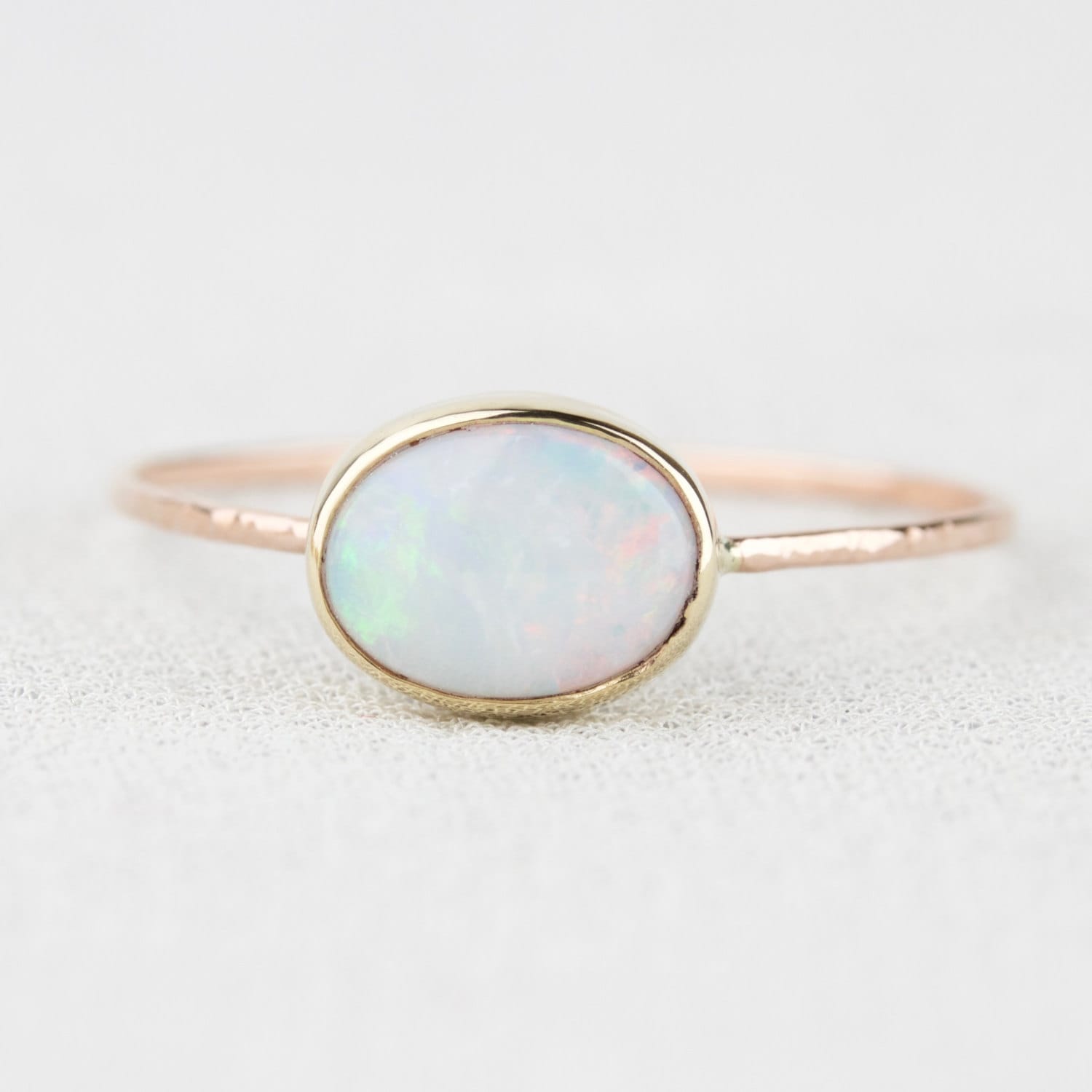 Natural AAA Opal Oval Ring Solid 14k Gold Simple Stack Ring