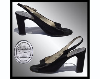 Vintage 1970s Black Christian Dior Shoes - Slingbacks - 7 1/2