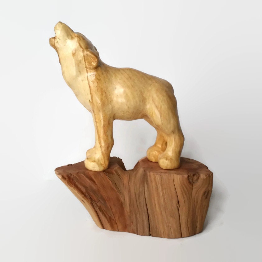 Howling Wolf Wood Carving Gift for Husband by NorthwoodsCarvings