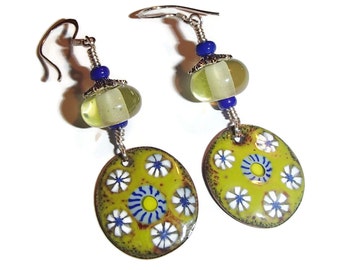 Lemon and Lime Earrings Enamel Earring Artisan Boho