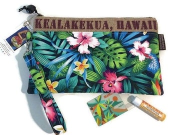 MTO. Custom. Aloha Wristlet with Fabric of your Preference. Repurposed Coffee Bag. Kealakekua, Hawaii. Handmade in Hawaii.