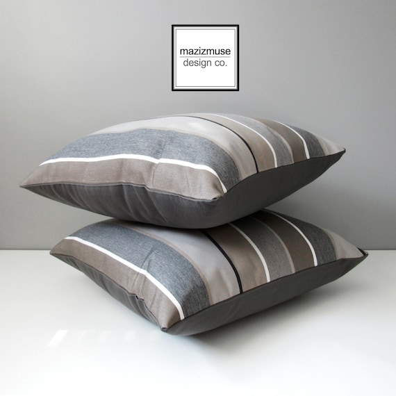 Brown & Grey Striped Outdoor Pillow Cover Decorative Throw by ... - Brown & Grey Striped Outdoor Pillow Cover, Decorative Throw Pillow Case,  Taupe Stripes,