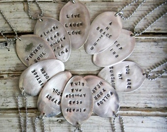 Spoon Necklace, Personalized Stamped Spoon Jewelry, Re Purposed Fatware Necklace - Build Your Own Custom Stamped Spoon Necklace,