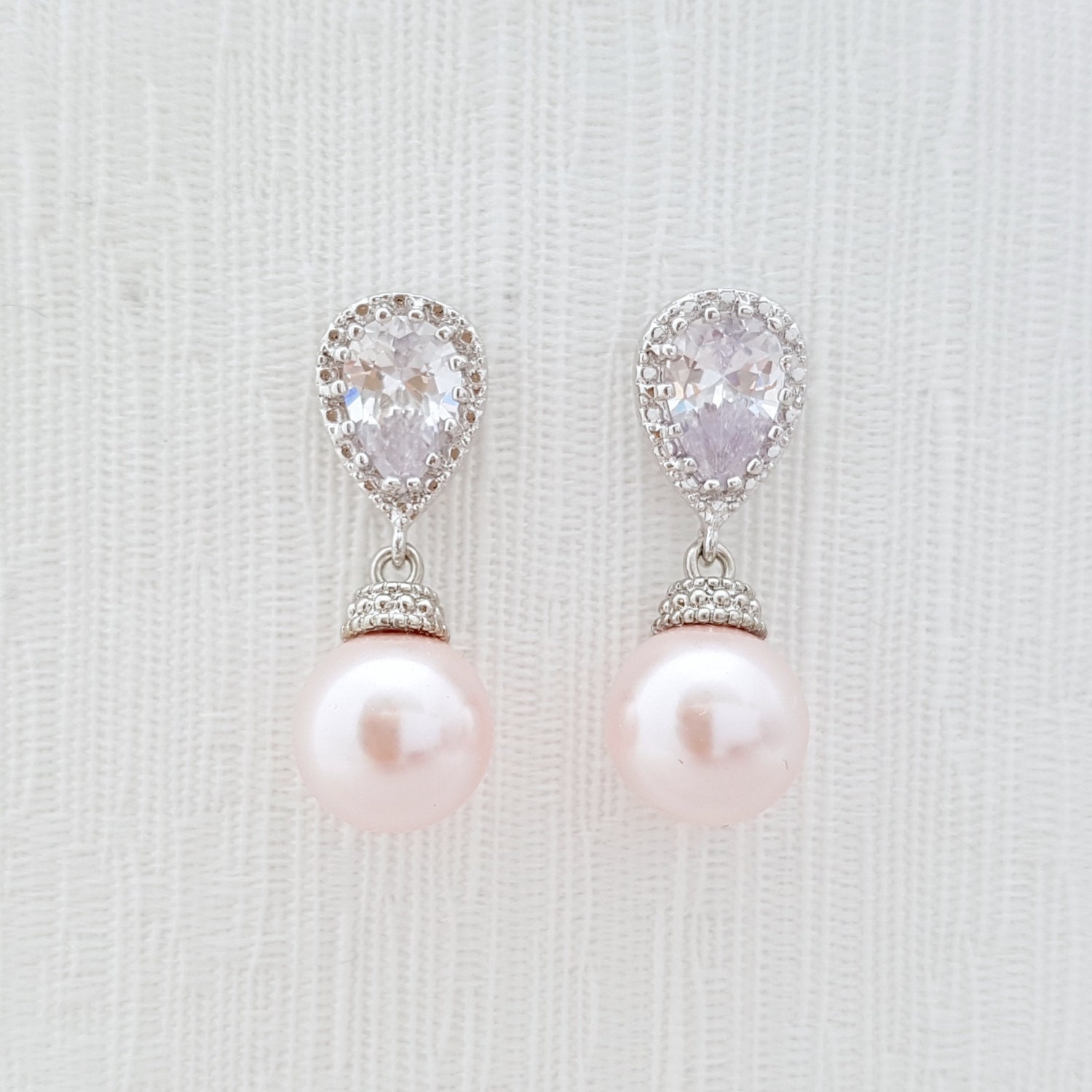 Blush Pink Wedding Pearl Earrings Crystal Pearl by poetryjewelry