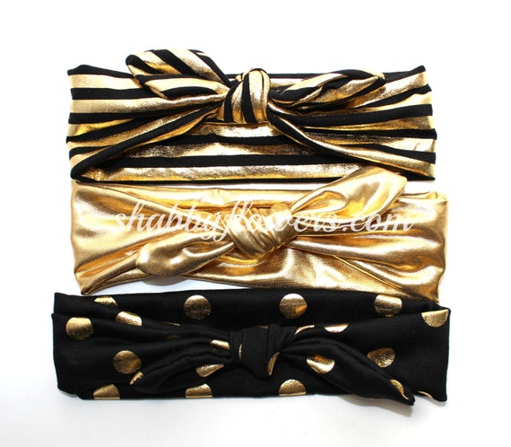 46 New baby headbands variety pack 738 Variety Pack 10 Set of 3 Gold and Black Knot by ShabbyFlowers 