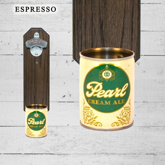 Wall Mounted Bottle Opener with Vintage Pearl Beer Can Cap
