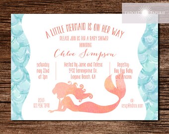 Mermaid Baby Shower Invitation, Little Mermaid Baby Girl Shower, Watercolor Baby Shower, It's a Girl, A little Mermaid, DIY, jadorepaperie