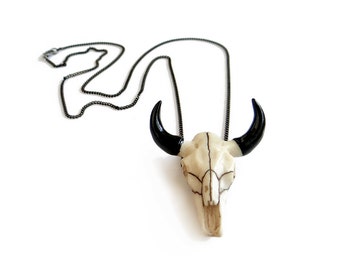 Cow Skull Necklace, Bull Skull Necklace, Cattle Necklace, Cowgirl Necklace, Unisex Tribal Necklace, Buffalo Necklace