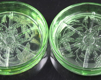 Set of Two Floral Poinsettia Green Coasters