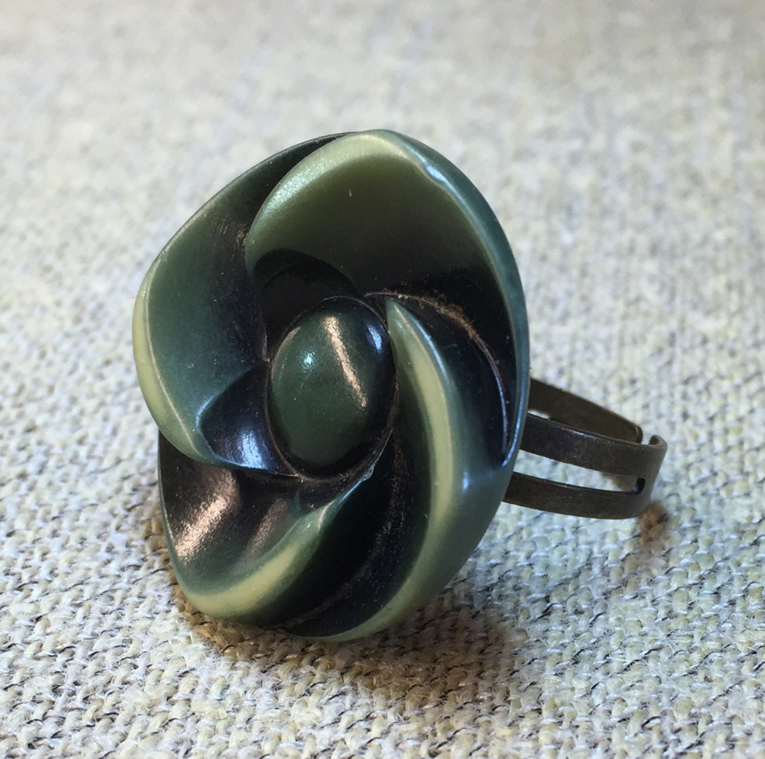 Green Bakelite Statement Ring Vintage Button Ring Vintage