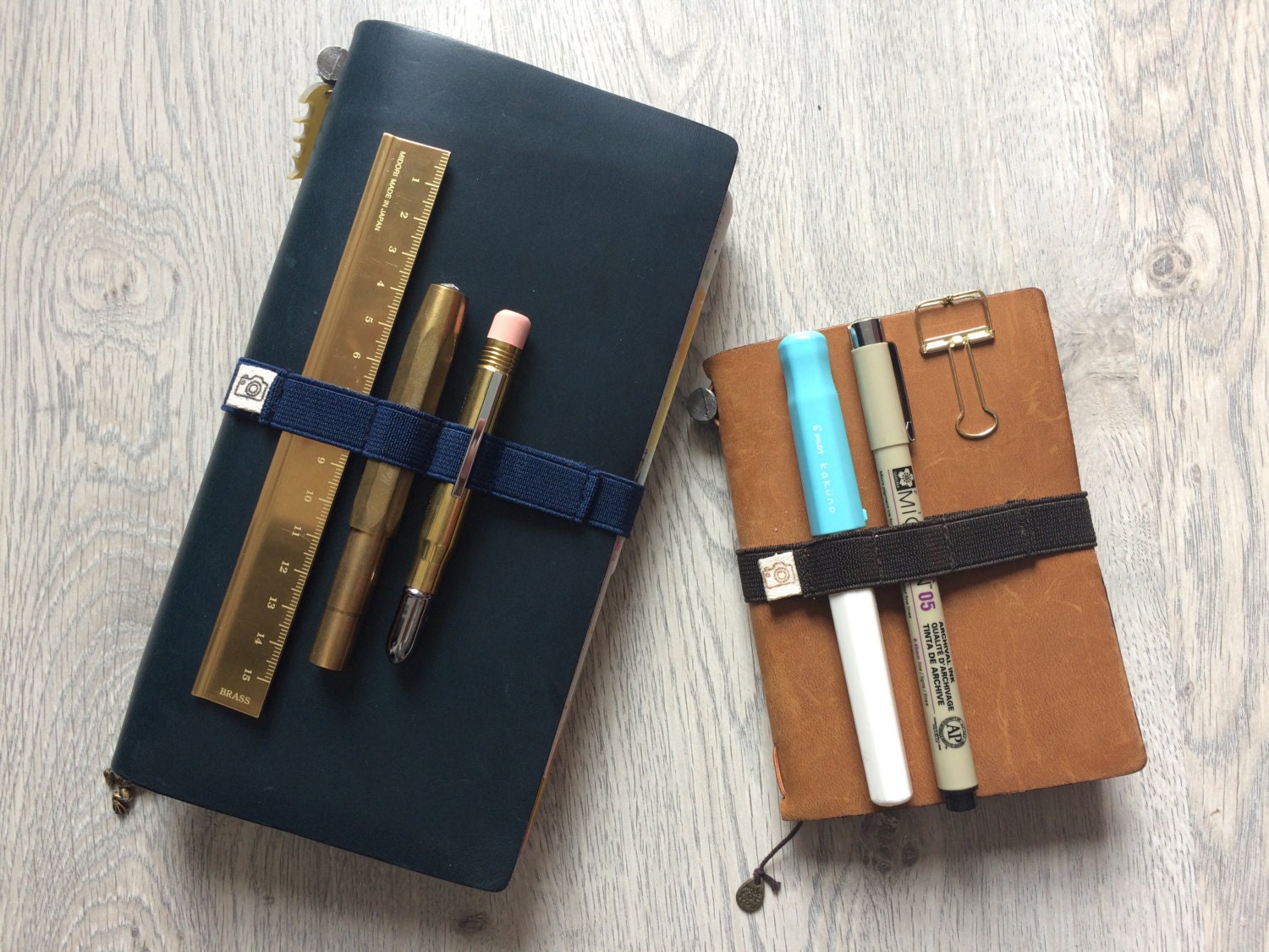 Handmade elastic pen band for Midori Travelers Notebook