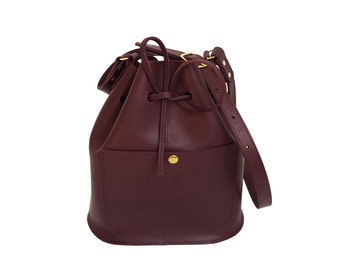 Leather bucket bag La Lisette leather bag Burgundy shoulderbag womens bag