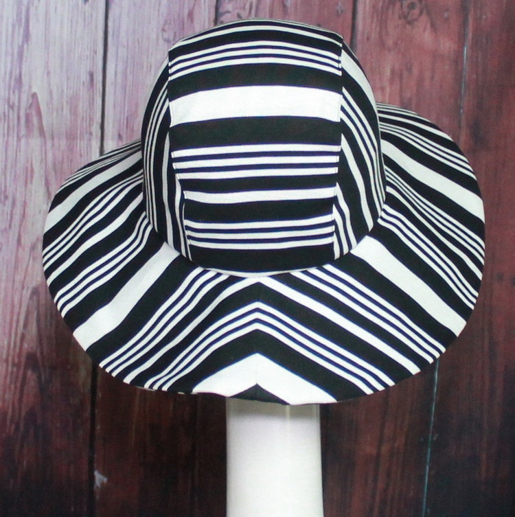 Sun Hat Black & White Striped hat Wide Brim Hat by Bellastarrhats