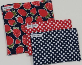 Reusable Sandwich and Snack Bag Set Eco Friendly Strawberry Polka Dot Eco Friendly Reusable Bags