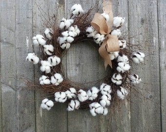 Cotton Wreath, Cotton blossom twig wreath