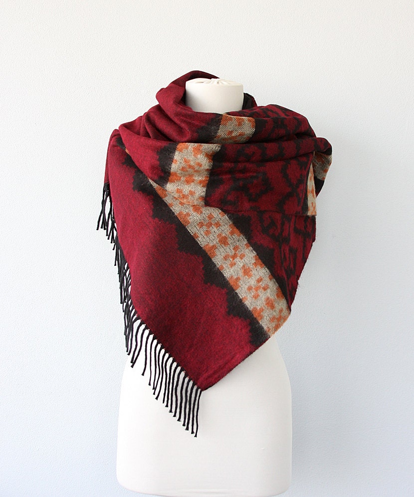 Burgundy blanket scarf Large winter shawl Boho chic scarf
