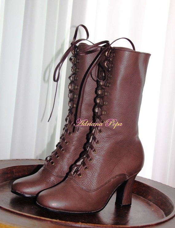 Victorian Boots Granny Boots Ankle Brown Boots Edwardian