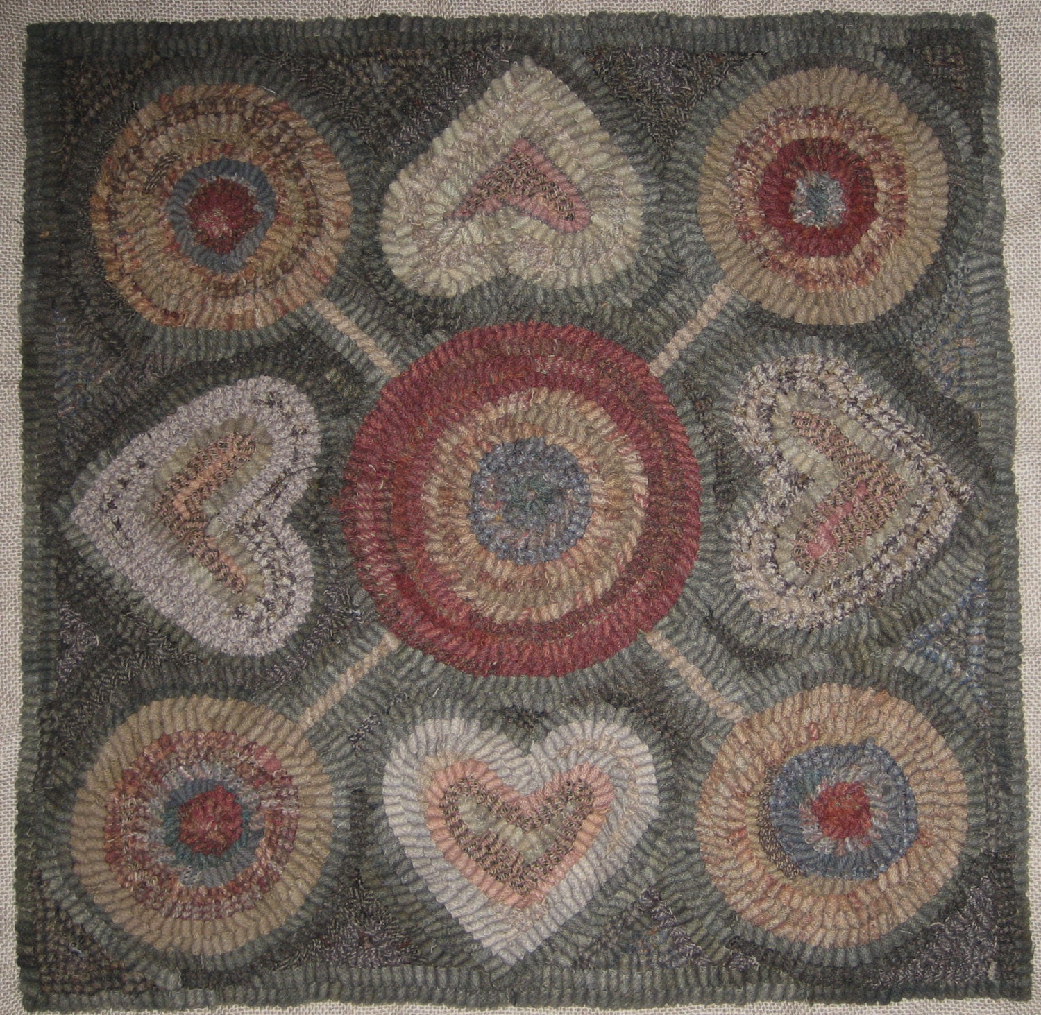 Primitive Rug Hooking Pattern4 Hearts