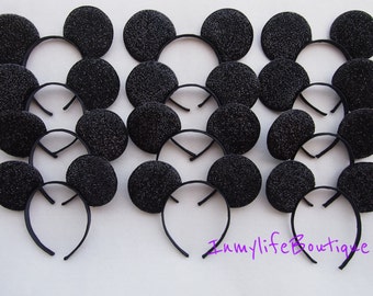Lot of 12 Mickey Mouse Ears All Black Shimmer Headband Minnie Birthday A