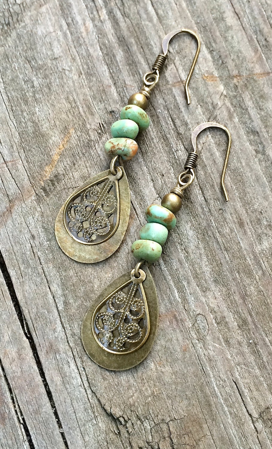 Boho Jewelry Boho Dangle Earrings with Green by RusticaJewelry