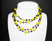 Black Super Extra Long Bead 44 Necklace Beaded Wrap Double Look R-1592
