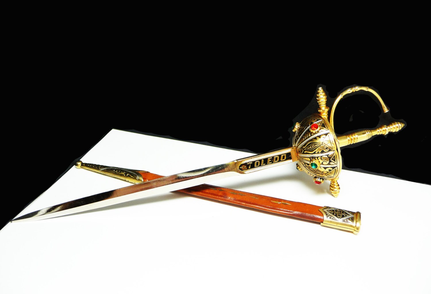 Damascene Sword Letter Opener Decorative Rhinestone