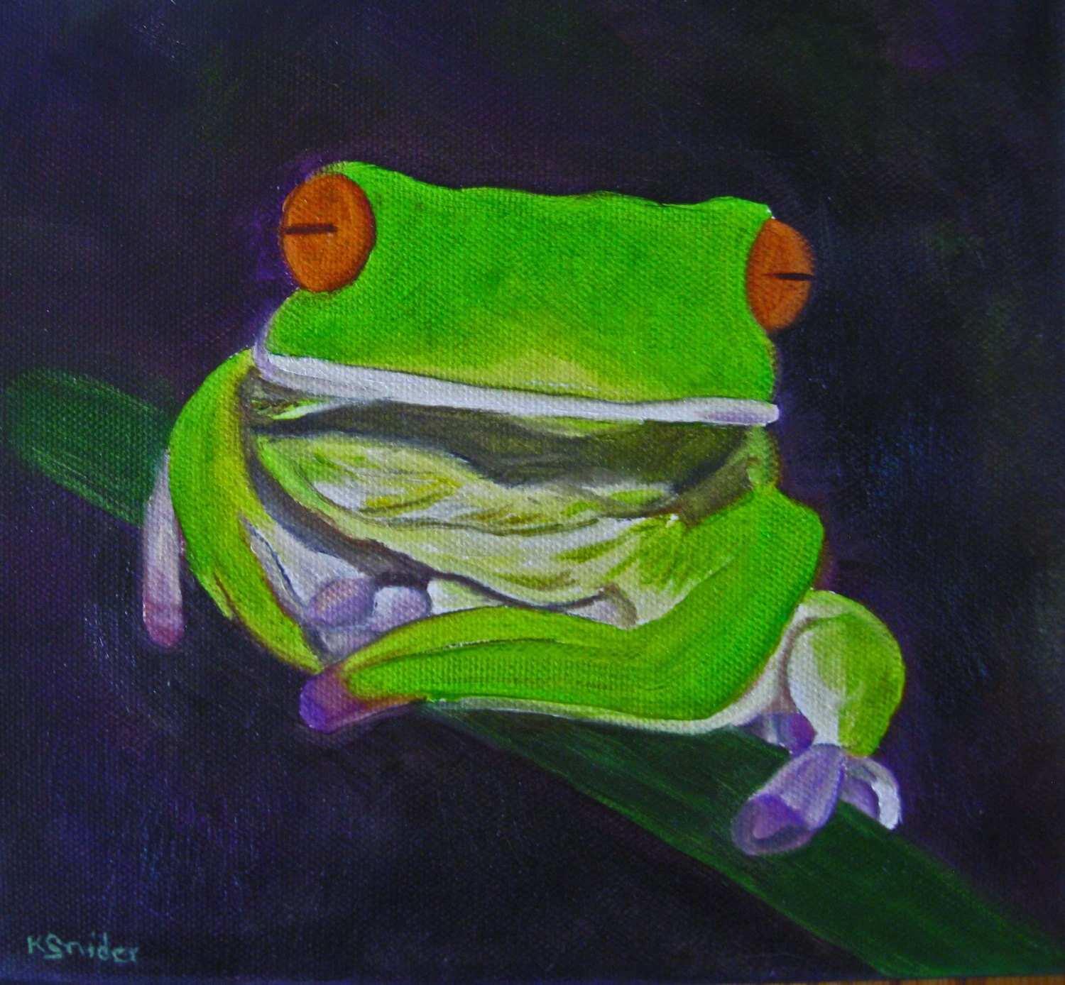 Frog Painting Frog Oil Painting Green Frog Art Frog on Canvas