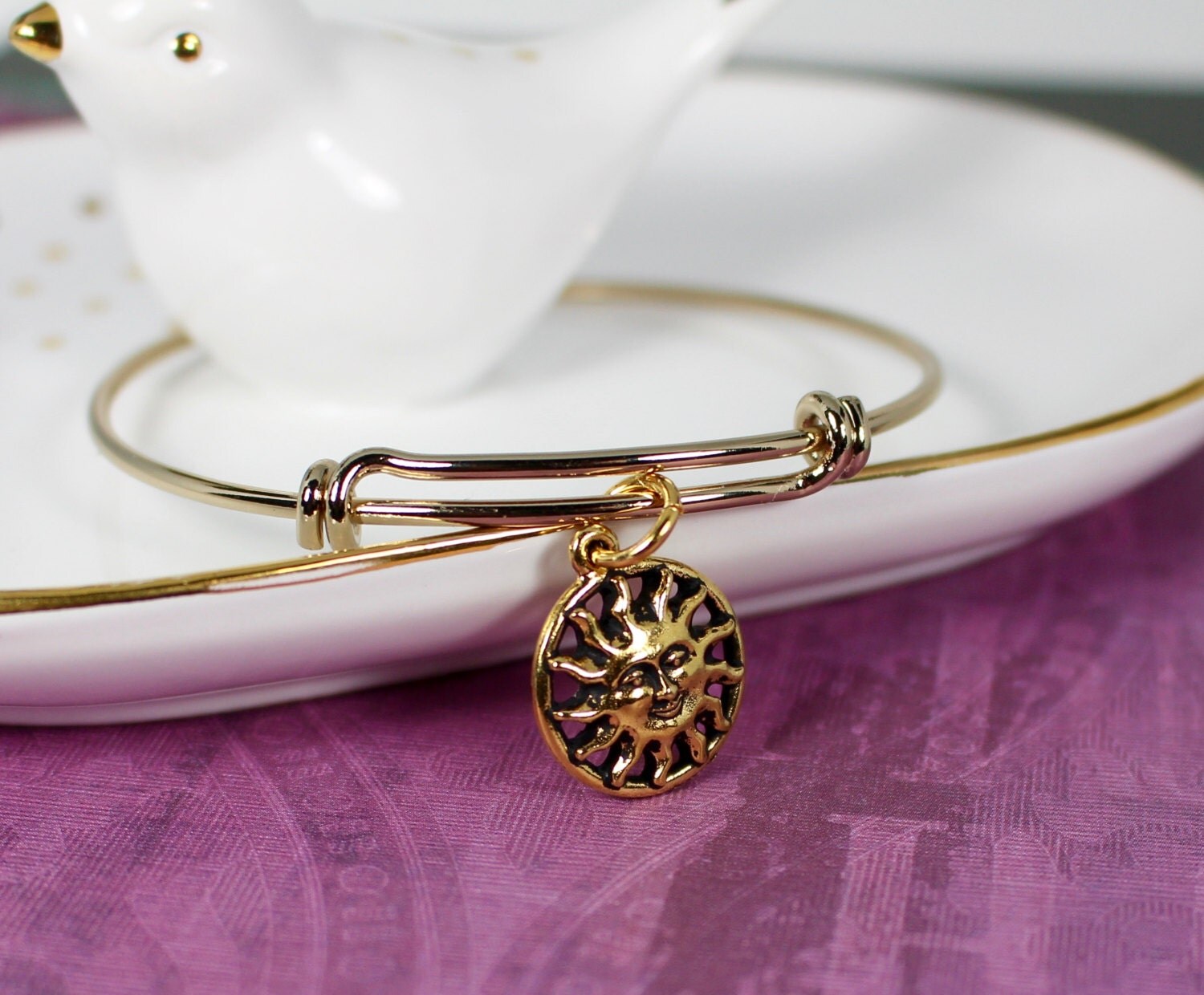 Golden Sun Charm Bracelet Stacking Gold Sun by hazaricreations