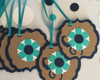 Flower Gift Tag, Handmade Party Favor Gift Tag, Flower Tag, Favor Gift Tag, Blue Flower Wedding Tag