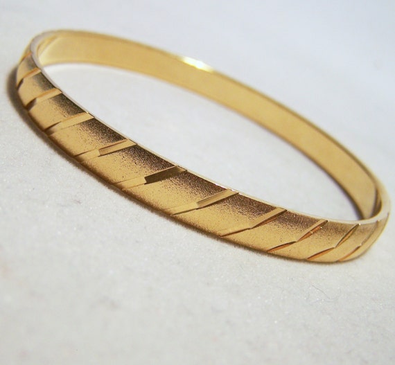 Vintage Gold Tone Bangle Bracelet Etched by GretelsTreasures