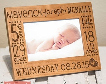 Personalized Baby Picture Frame- Birth Announcement-baby gift- w/ stats-Baby Stat-Baby Name-New Baby-Wood Engraved-Color Choice