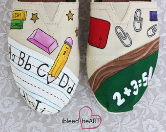 School Teacher Custom Painted TOMS Shoes - School Supplies - Hand Painted Shoes - Teacher Gifts - Personalized TOMS - Wearable Art