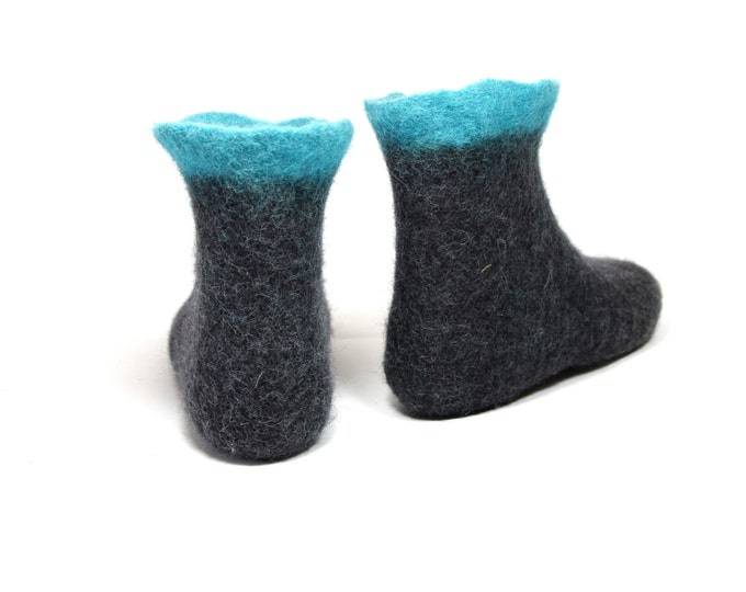 Slipper Wool Ankle Boots Turquoise And Black, Rubber Soles 7 Color Indoor Outdoor, Wool Valenki Boots Socks, Supernatural Gifts For Her