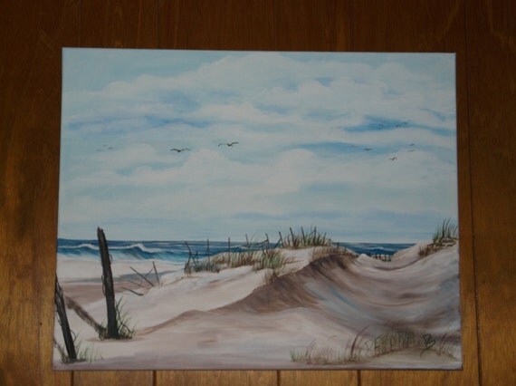 Day at the Beach Beach painting sand dunes ocean by treasuresbydeb