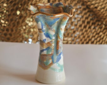 Large (7 inch) Altered Pottery Vase in Tricolor