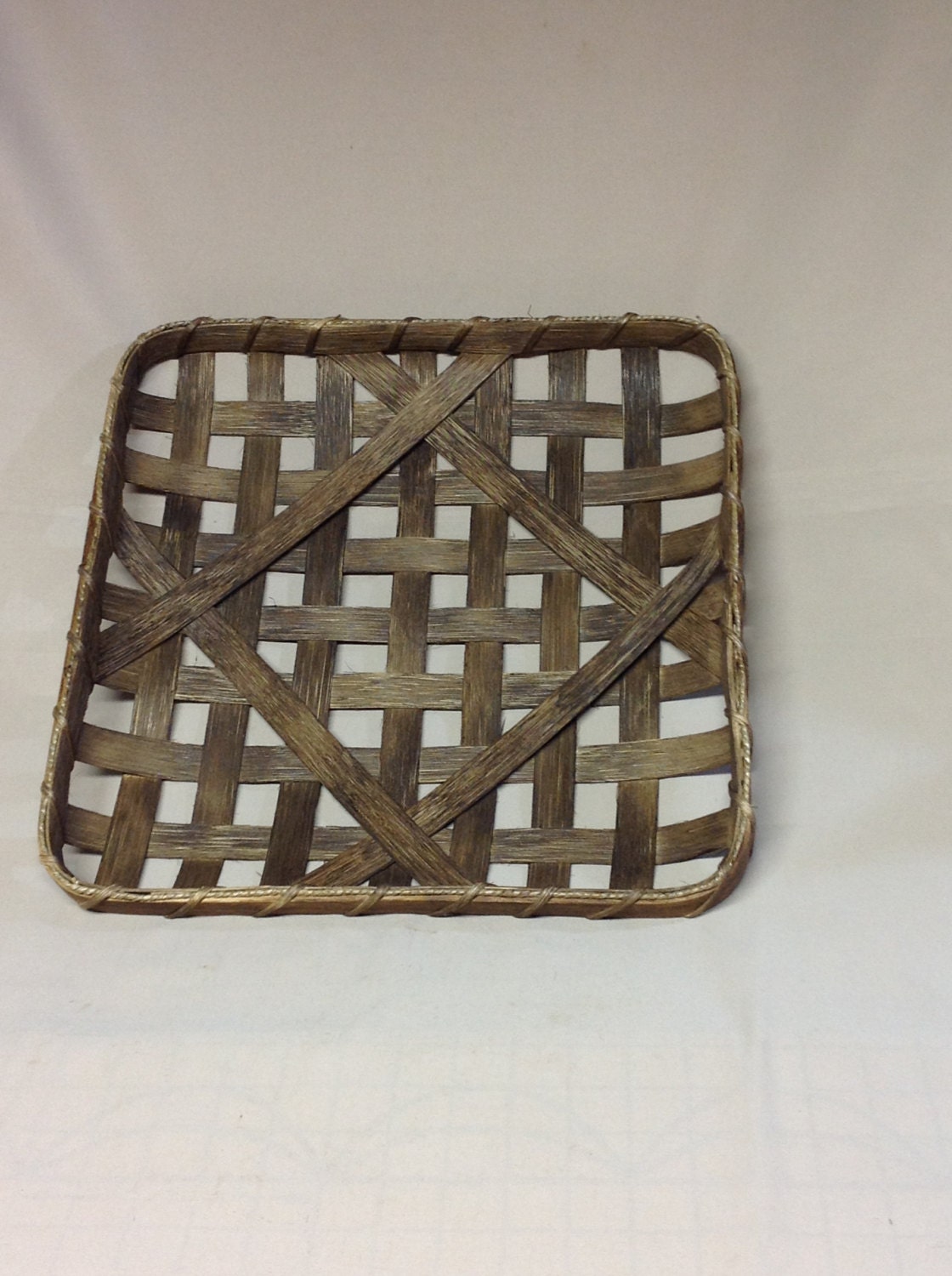 14 1/2 Square Tobacco Basket Hand Woven Replica Dark