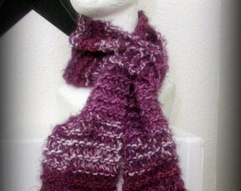 Scarf - blue scarf - hand knit scarf - knit scarf - purple knit scarf - wool knit scarf - soft raspberry - fashion knit scarf - ruffle scarf