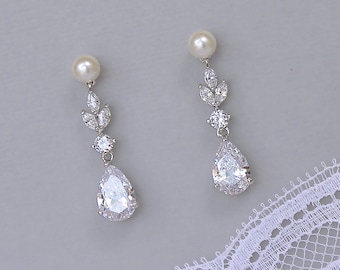 Pearl Bridal Earrings, Crystal Chandelier Bridal Earrings, Pearl Stud Earrings, Bridal Jewelry, Wedding Earrings, ASHLEY PP